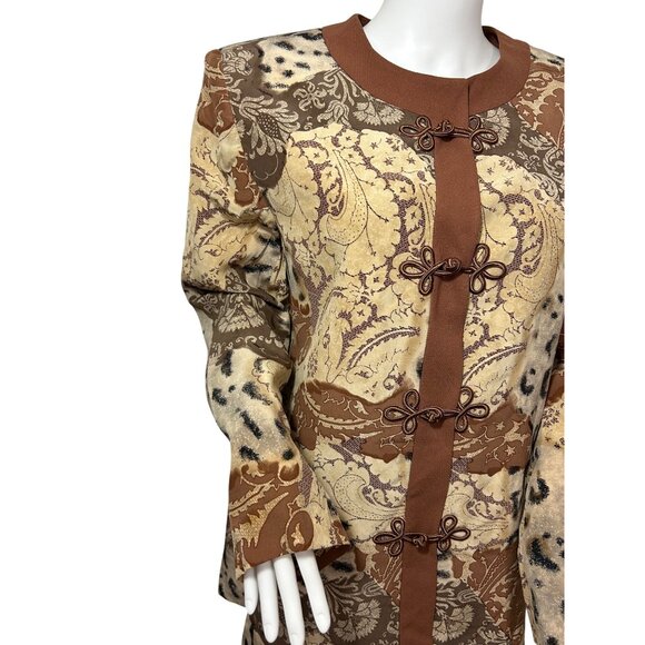 Saks Jandel Vtg Blazer 14 Silk Asian Style Animal Print Neutrals Shoulder Pads - Picture 15 of 16